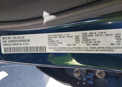 2023 Ram 1500 Big Horn 4X2 5'7 Box из США, поврежденный, VIN 1C6RREFG4PN560106